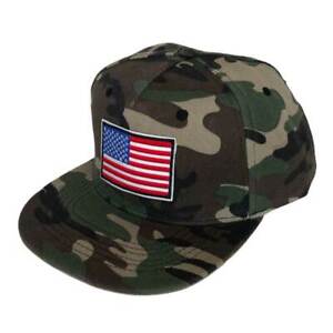 Cappello Bandiera Americana, Visiera Piatta, Camouflage, Toppa Ricamo  USA Flag