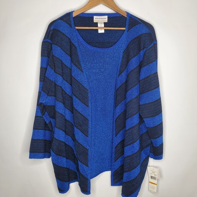Alfred Dunner Womens Classics Metallic Royal Blue 2Fer Cardigan Size 3X Holiday