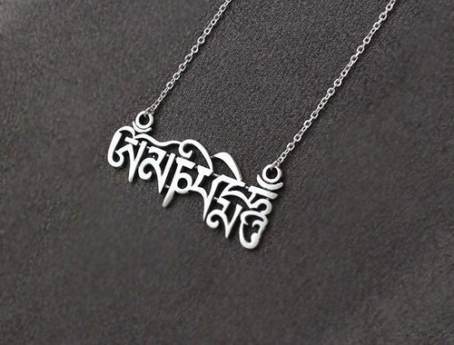 Silber Mani Padme Hum Anhänger Halskette chinesischer Stil Mantra Schmuck für Unisex - Bild 7 von 11