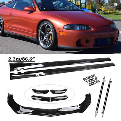 For Mitsubishi Eclipse Front Bumper Lip Spoiler Kit +Strut Rods Gloss Side Skirt