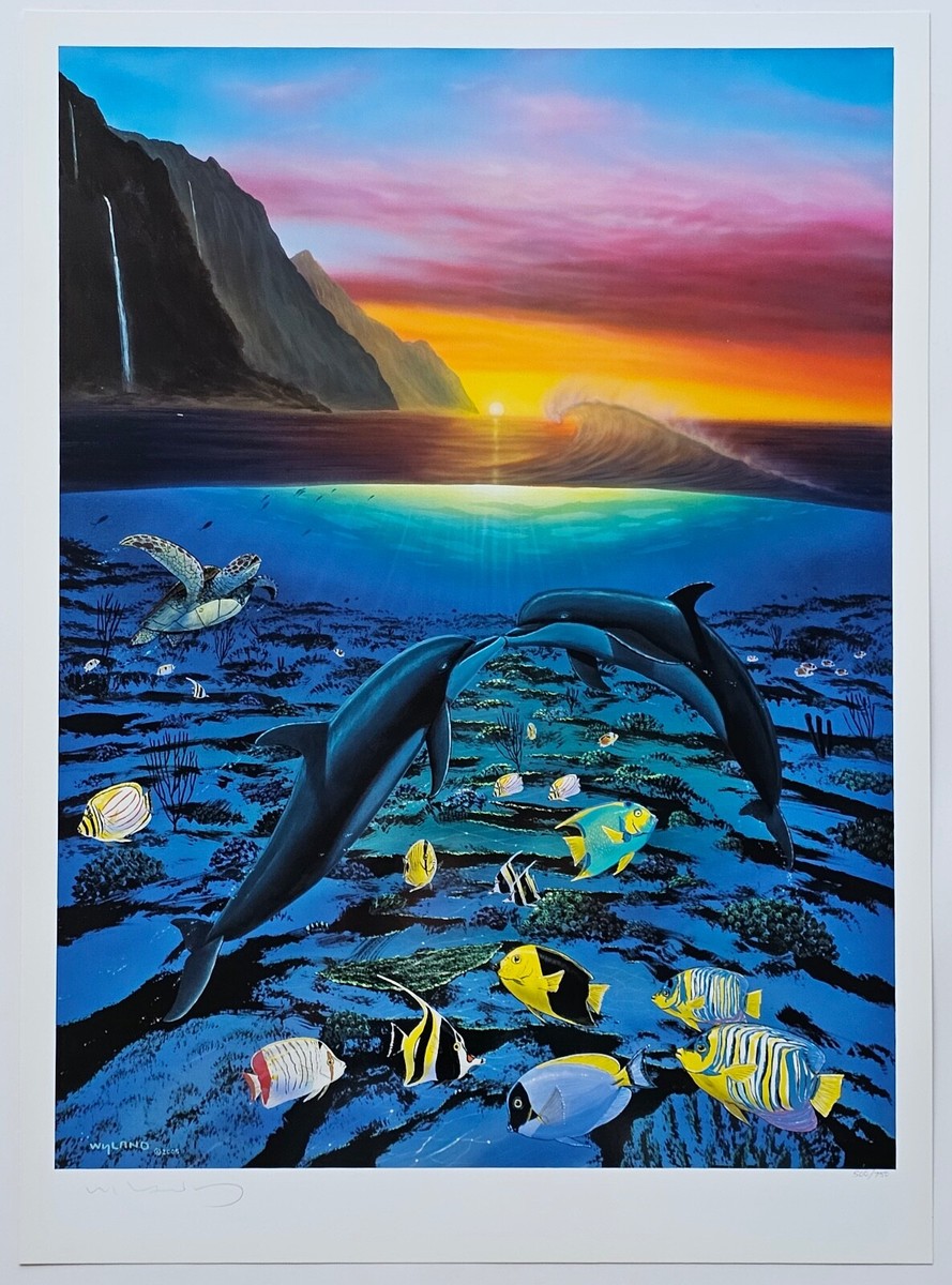 Wyland Kiss for the Sea Hand Signed Numbered Lithograph Dolphin