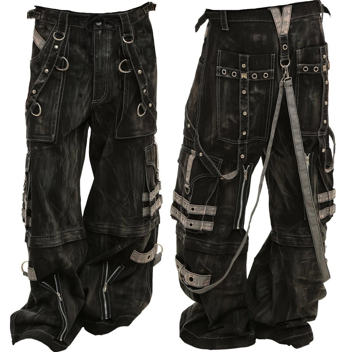Gothic Overdyed Zip Off Pants Punk Buckle Zips Chain Strap