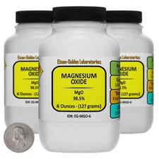 Magnesium Oxide [MgO] 98.5% USP Food Grade Powder 1.1 Lb in Three Bottles USA