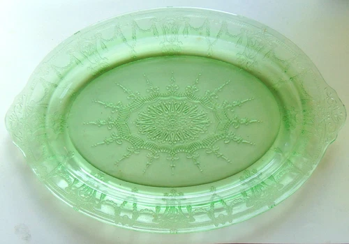 Hazel  Atlas Uranium  Florentine Depression Glass Serving Platter 11.5 In.