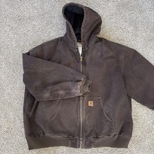 Vintage Y2K Carhartt J130 DKB RN 14806 Hooded Work Jacket Brown Sandstone 3XL