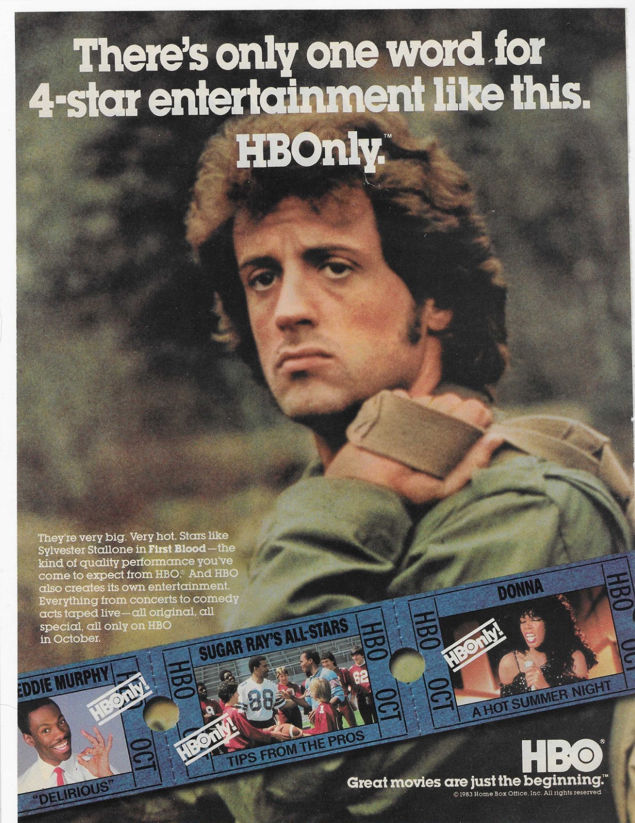 Sylvester Stallone    Hbo Movies   Original Print Ad