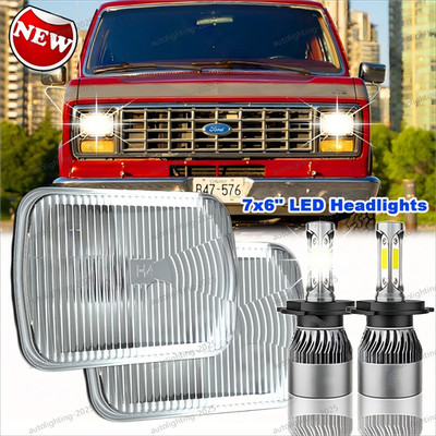 100W 7x6'' 5x7'' Led Headlight Hi-Lo w/ H4 for Ford E-100 E-150 E-250 Econoline
