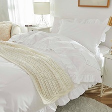 Girls' Organic Cotton Ruffled Twin Duvet Cover Set, 2 Pieces, White