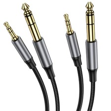 Pack 3.5mm 1/8" TRS Male to 6.35mm 1/4" Stereo Male Adapter Audio 3.3FT 2 Grey