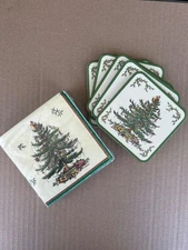 Spode Christmas Tree party goods lot - NIP invitations, paper napkins + coasters