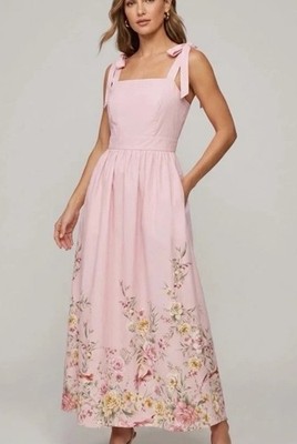 New Joie Pink Floral Lark  Cottage Garden Sleeveless Midi Dress Size S