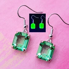 Sterling Uranium Glass Earrings Dangle Emerald Cut Green 925 Silver