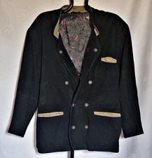 JACKET VINTAGE TRACHTEN OKTOBERFEST DIRNDL TYROL BLACK LEATHER MENS US 46 EU 56