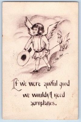 Tom Yap Signed Artist Postcard Child Dog With Wings If We Were Awful Good c1910s