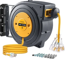 12 Gauge Extension Cord Reel, 45 FT Retractable Extension Cord