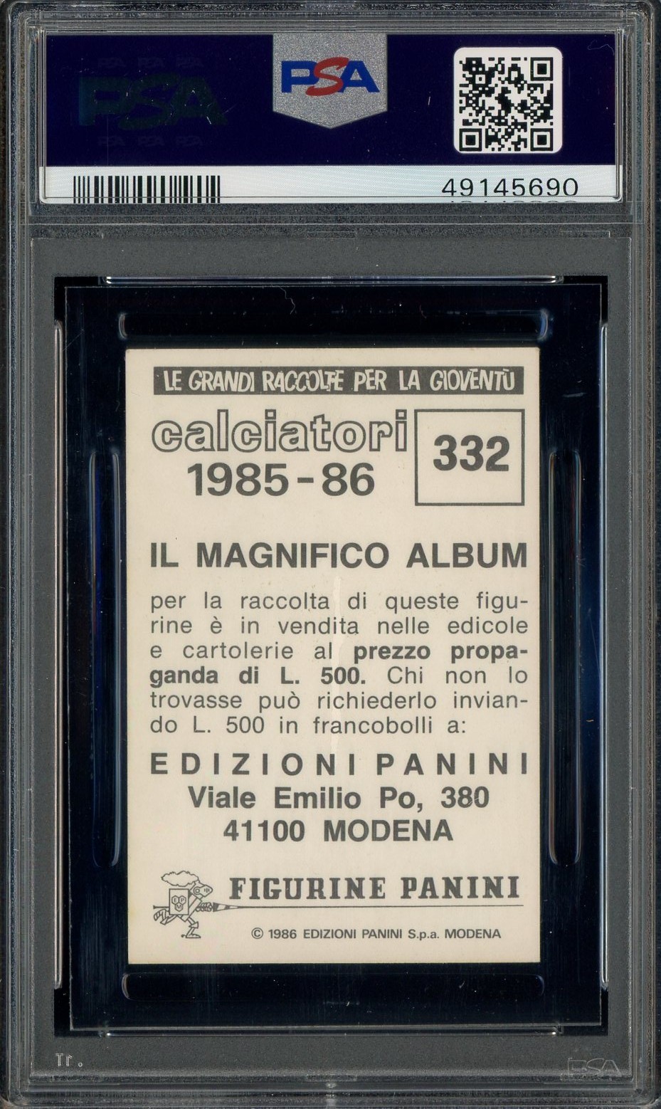 1985 Panini Calciatori Soccer #332 Diego A. Maradona Argentina PSA 6 EX-MT view 2