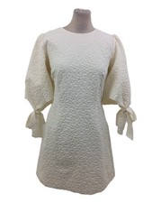 M&S Women's Shift Mini Dress Ivory Tie Cuffs Floral Textured Stretchy Zip New F1