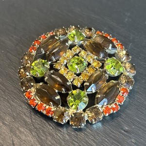 Authentic Juliana Fall Colors Vintage Brooch Glass Gems Gold Plated Ornate Design NG