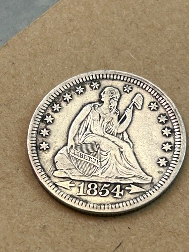 1854 P Mint with ARROWS SEATED LIBERTY QUARTER  GORGEOUS EF / AU COIN