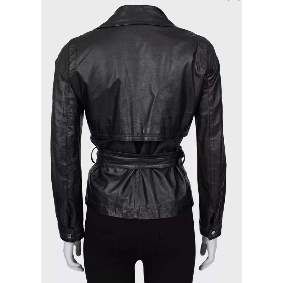 Chaqueta Gucci de cuero negra con cinturón - Talla IT40 / S Foto 4 de 4
