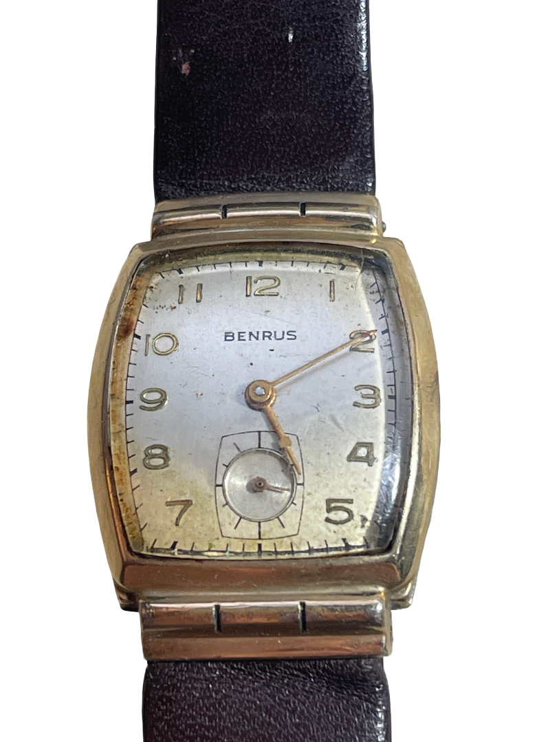 VTG 1940's Benrus AR1 Mens Watch • Gold Numbers/EggshellDial/Sub-Seconds bz 10z