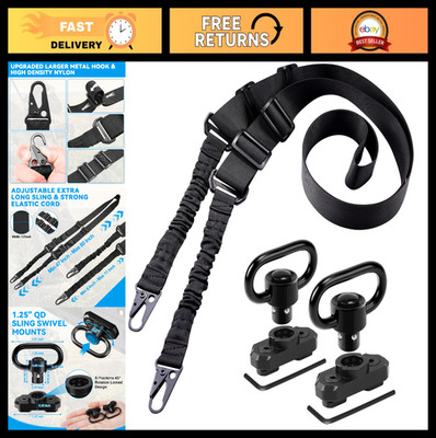 Adjustable Extra Long Two Point Sling with 1.25'' QD Rail Swivel Mounts - 2 Pack