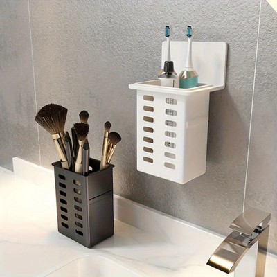 1pc Wall-Mounted Toothpaste Toothbrush Holder with Razor Comb Hooks for Bathroom