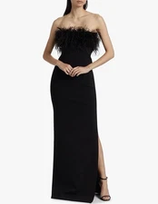 ML Monique Lhuillier Black Lisette Feather Strapless Maxi Gown XS