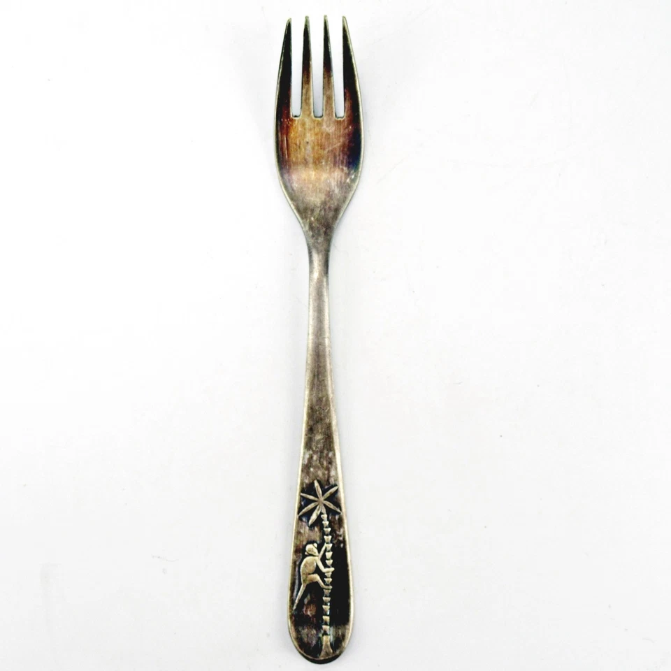 Argenta Düsseldorf Kindergabel AFFE AUF PALME Versilbert 90er Silber-Auflage - Bild 2 von 4