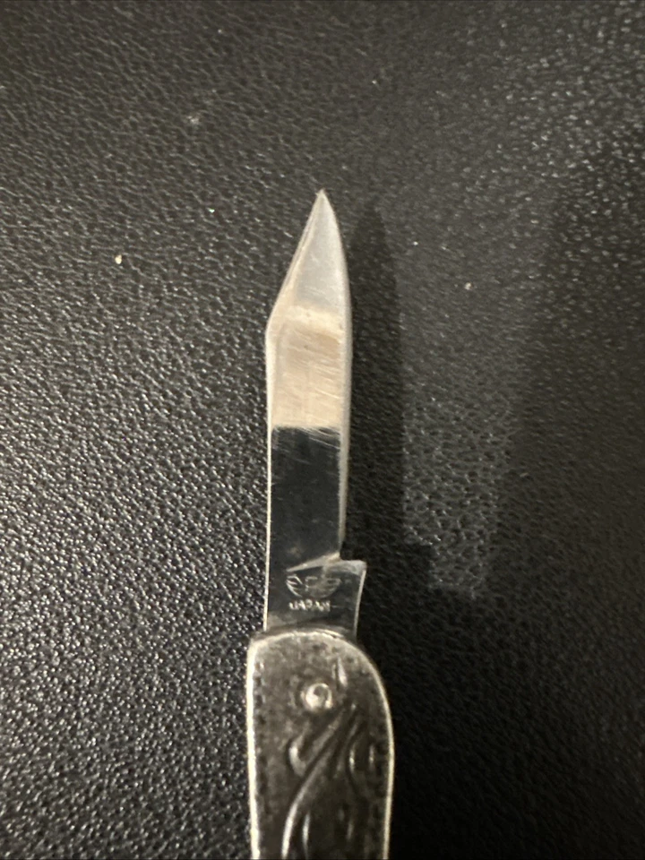 Vintage F Wing Sterling Silver Fujimoto Yasuhiro Etched Pocket Knife Japan - Image 3 of 4