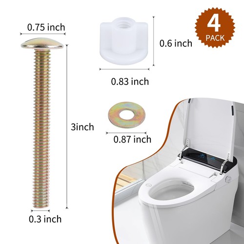 4 Pack Toilet Seat Hinge Bolt,Quick Fix Toilet Screws Replacement Nuts Washers - Picture 7 of 7
