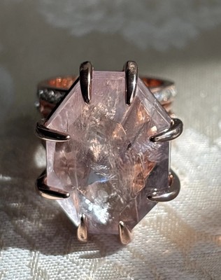Park Lane Luna Ring Size 8 Rose Gold Tone Pink Crystal Signed Rare HTF Euc