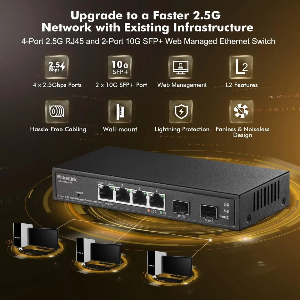 High-Performance 2.5G Network Switch - 4 Ports, 2 x 10G SFP+, Easy Management - Image 4 of 4