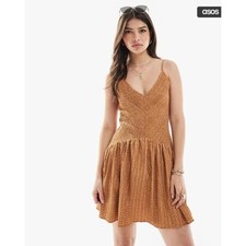 ASOS DESIGN full skirt mini crinkle sundress polka dot Size M Girly Bubble Pinup