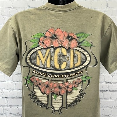 Distressed Vintage 90s More Core Division MCD T Shirt Surfer USA Green M Medium