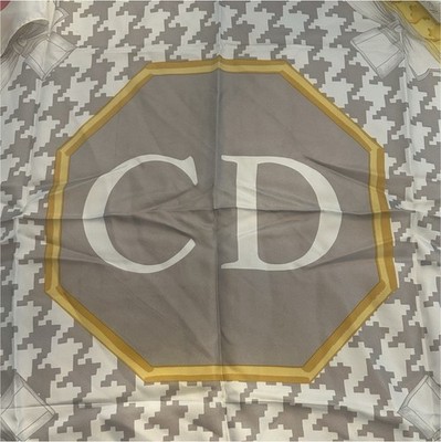 Christian Dior Miss Dior Silk Square Scarf Perfume Bottle Logo Houndstooth Gray