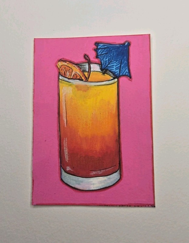 ACEO Original Art Mixed Media- Tropical Cocktail 