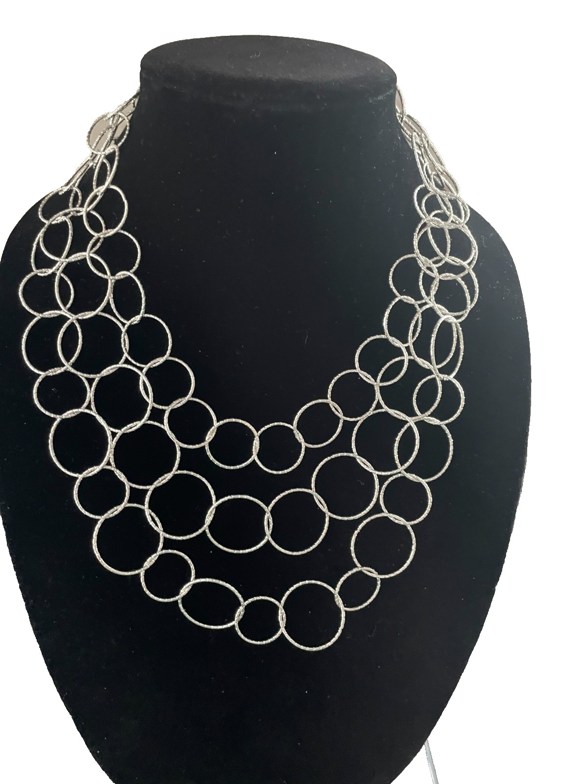 Multi Layered Silver Circle Chained Necklace 10" … - image 1