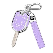 do Ford Key Fob Cover z brelokiem, Tup 360° 4 przyciski fioletowo-srebrna obwódka
