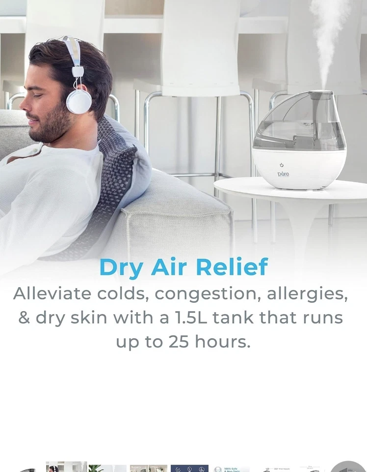 Pure Enrichment Mistaire Silver Ultrasonic Cool Mist Humidifier, 1.5L Tank - Image 3 of 4