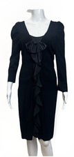 NWT $248 YOANA BARASCHI Original Knitwear Black Sweater Dress Ruffle Bow Front L