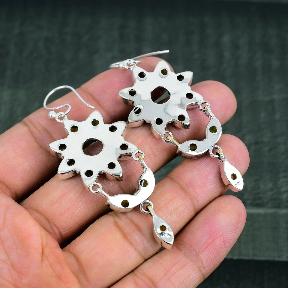 Peridot Gemstone Drop/Dangle Green Earrings 925 Sterling Silver Jewelry 3.03" - Image 4 of 4