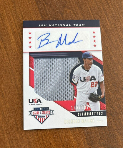 Brennan Malone 2019 USA Baseball Game Patch Blue Auto Diamondbacks Pirates /199