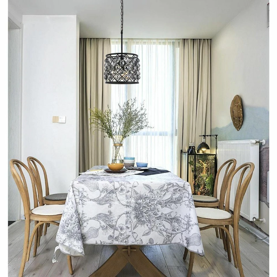 Matte Black Crystal Pendant Chandelier Kitchen Dining Room 4 Light Fixture 14" - Image 2 of 4