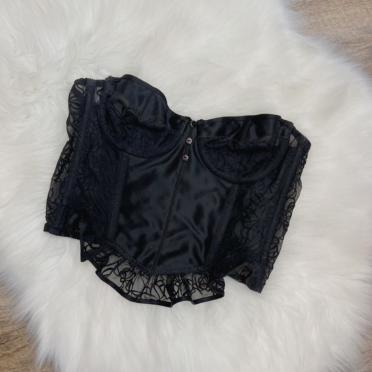 Vintage Christian Dior Black Lace & Velvet Detail Bustier Vintage Christian Dior Black Lace & Velvet Detail Bustier
