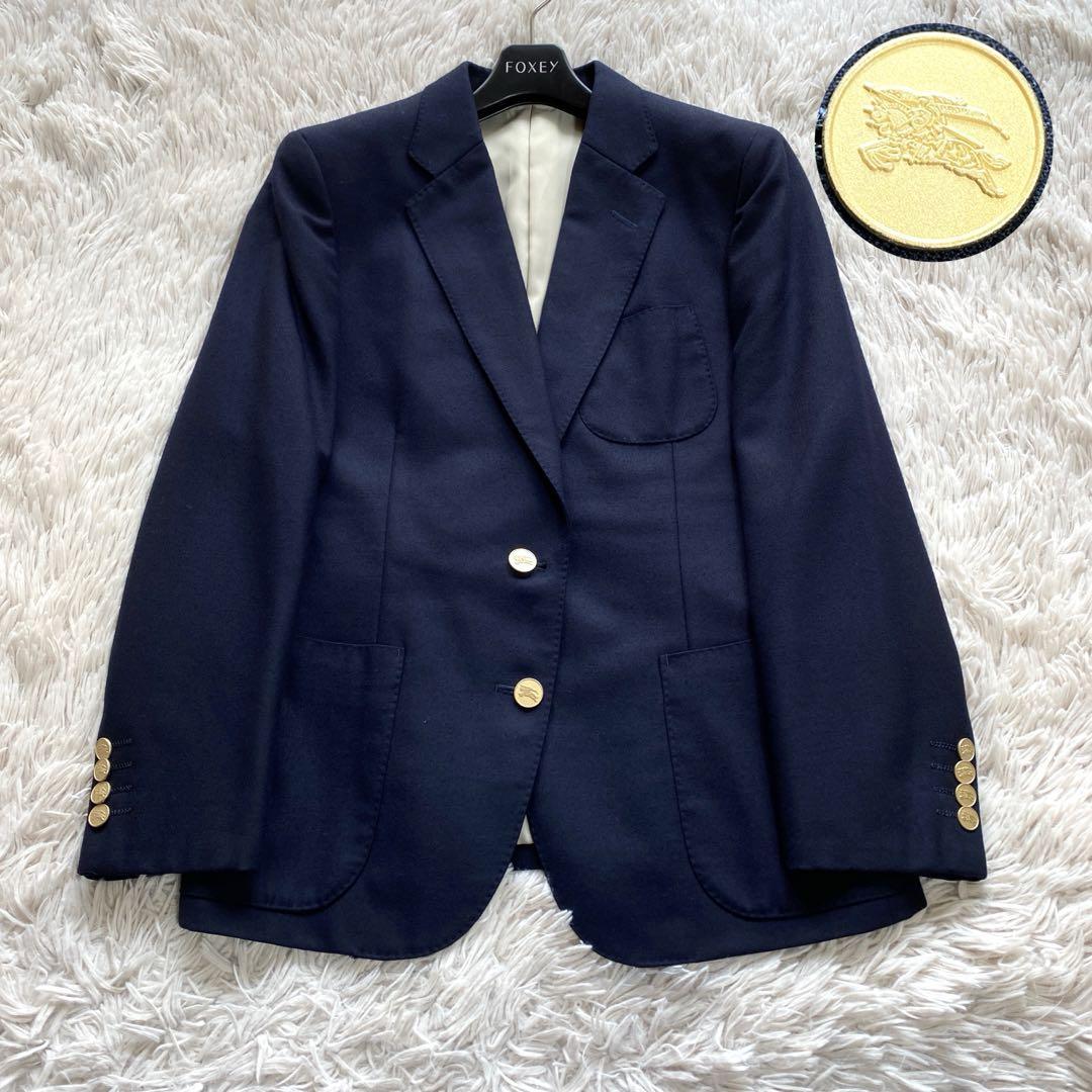 Burberry Prorsum Gold Button Navy Blue Breasted Tailored Jacket  