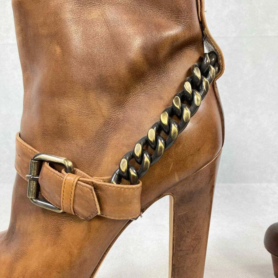 Botas Le Silla Mujer Talla 9.5 Plataforma Tacón Valetto Tobillo Hebilla Cadena Italia Foto 4 de 4