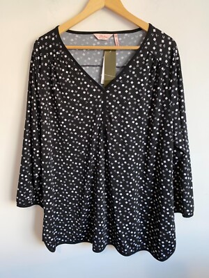 Millers Blouse Womens Plus Sz 22 Black 3/4 Sleeve V-Neck Stretch Work Top NWT