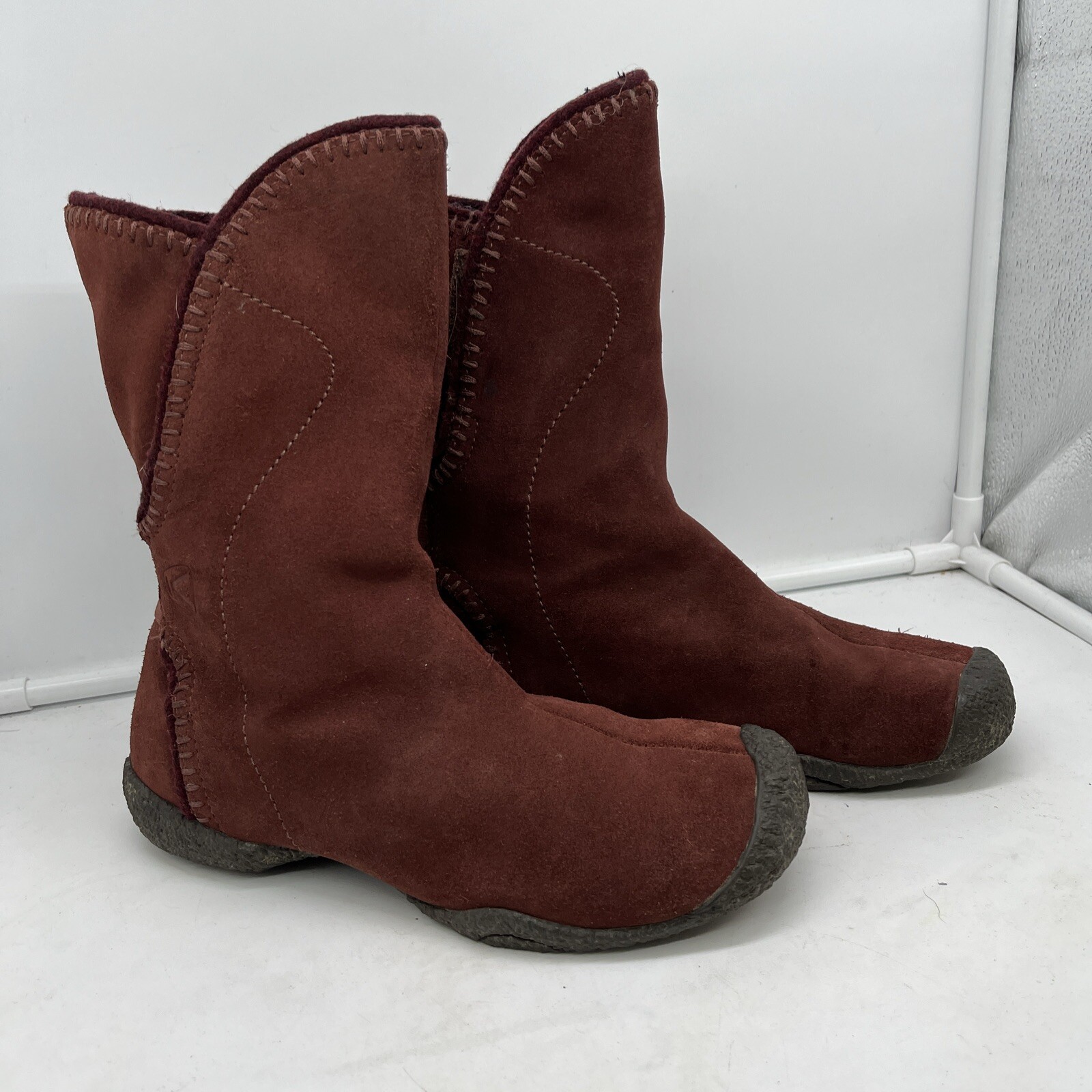 Stivali Keen Donna 6 M Stivali Rossi Foderati Medio Polpaccio Scamosciato Pull On