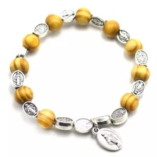 Catholic Town Miraculous Mary Bracelet with wood beads  ( CTBMMWB-IVR )
